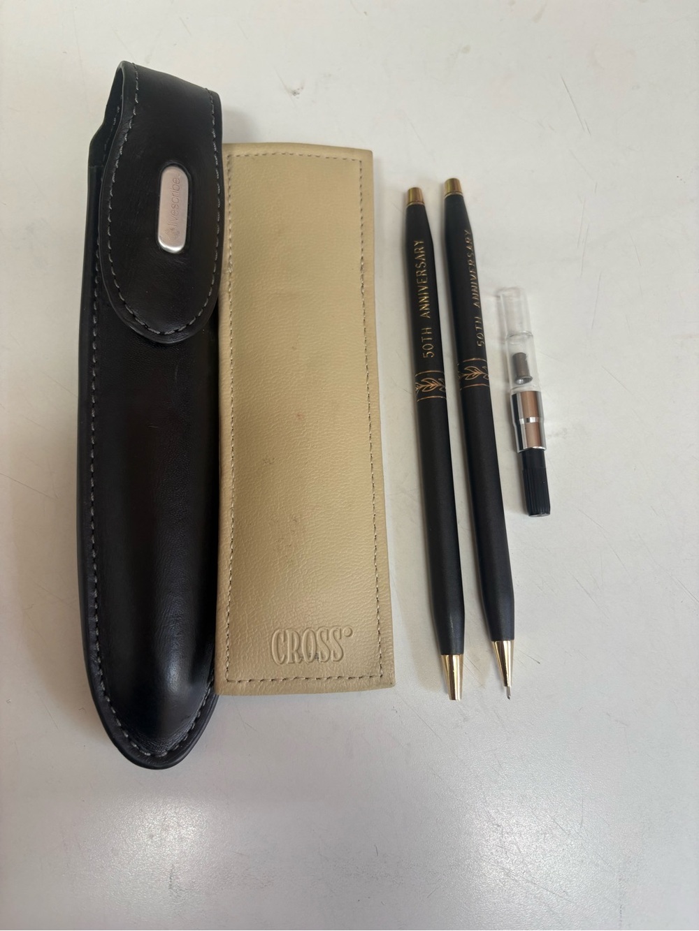 Cross Black and Gold Pen Set with Leather Cases new both working never used